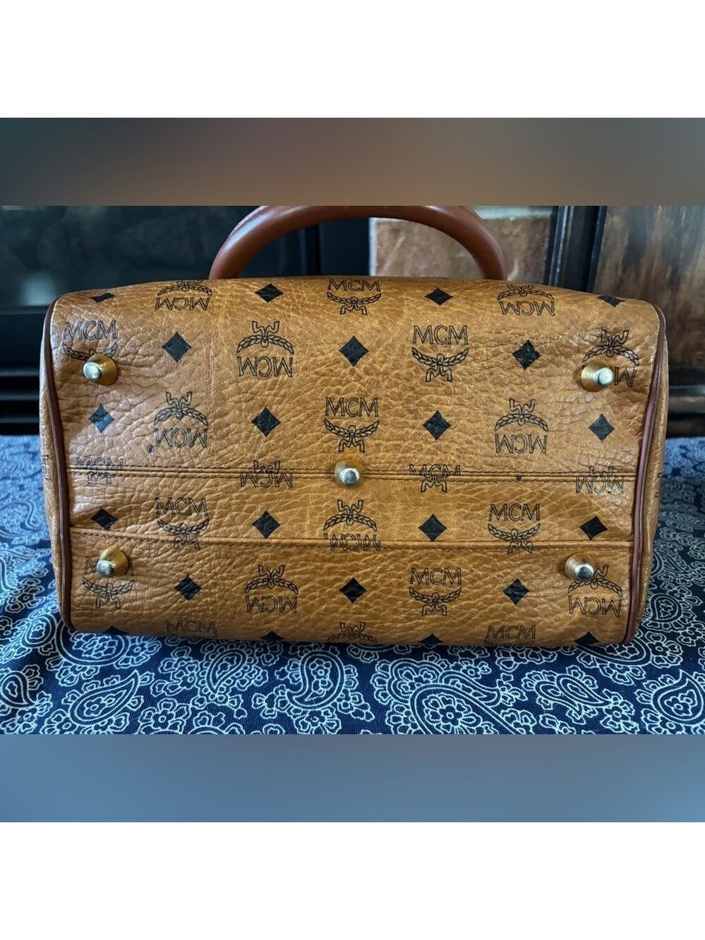 Vintage MCM Cognac Visetos Monogram Boston Bag - Picture 6 of 11